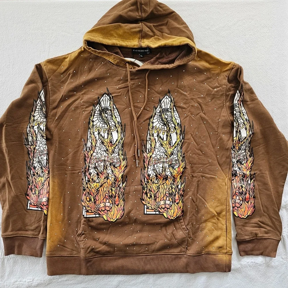 Who Decides War Men’s Flame Graphic Hoodie - Picture 2 of 9
